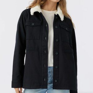 NEW Hang Ten Women's Utility Fleece lined Jacket Plush Collar Black Size XL